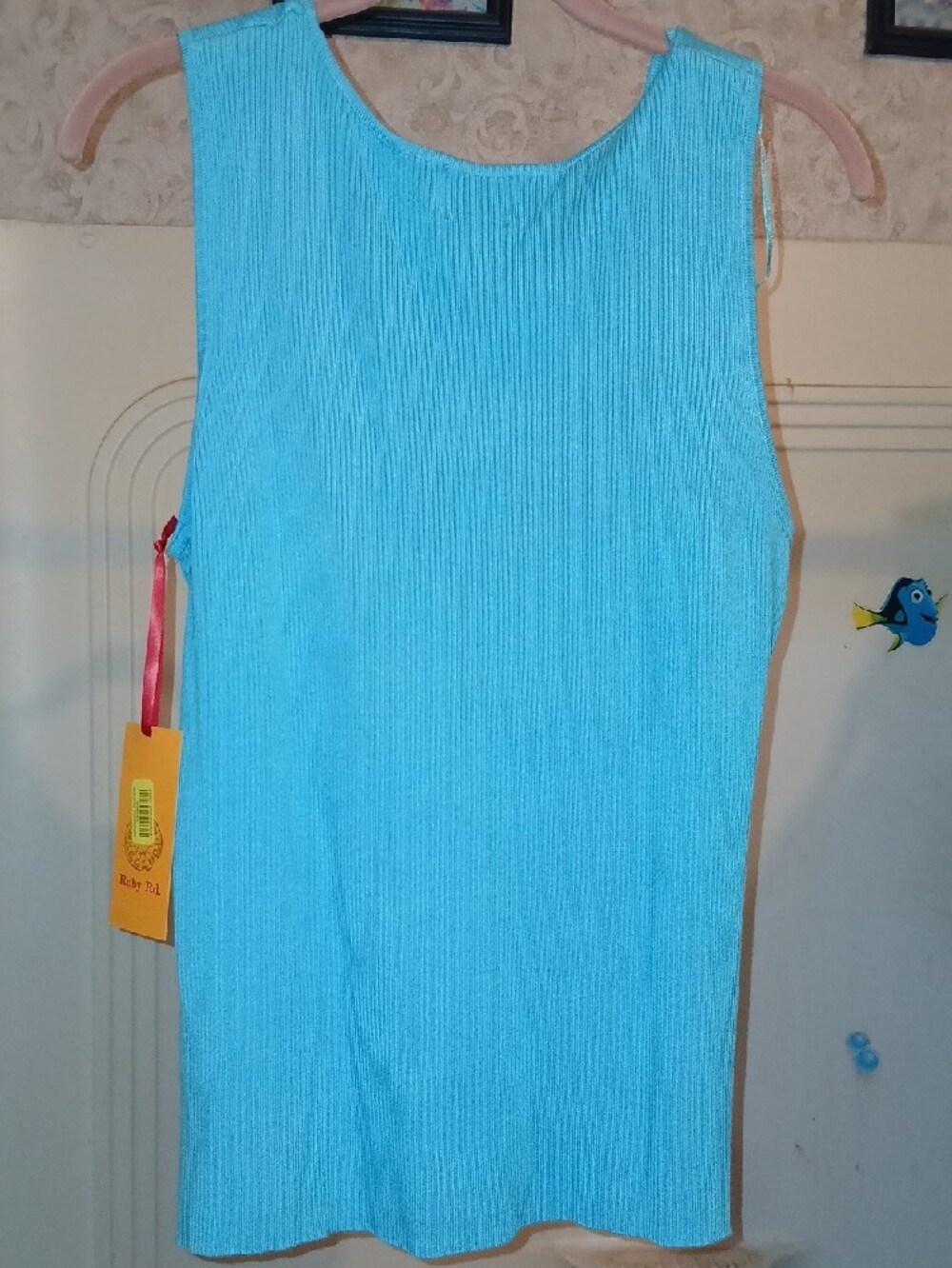 Ruby Rd. Turquoise Floral Applique Ribbed Tank New! - Picture 4 of 4